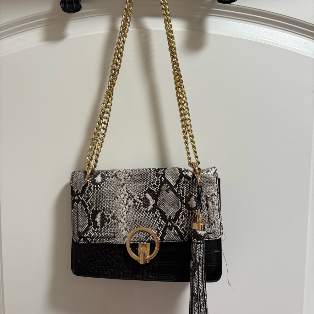 Aldo Black and Gray Crossbody Bag with Gold Chain